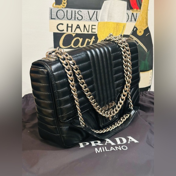 💎PRADA CHAIN FLAP SHOULDER BAG Diagramme Quilted Leather w/COA & Dust Bag - Picture 7 of 14